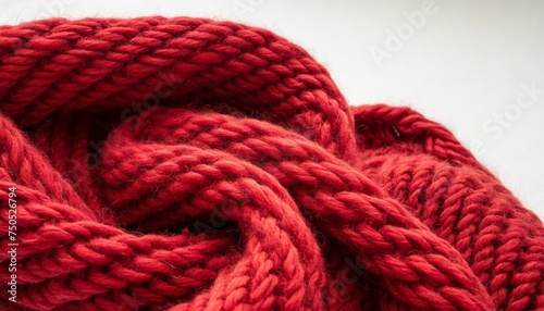 red wool knitted yarn texture woolen fabric on white background