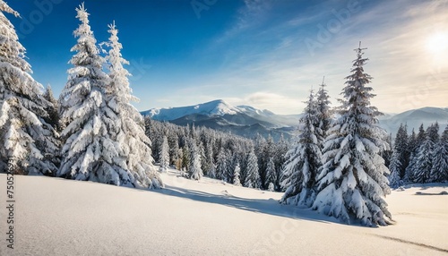 snowy landscape and white spruces trees on a frosty day carpathian mountains ukraine europe