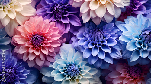 Colorful dahlia flowers as background. Floral pattern.
