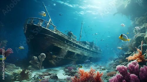 Beautiful underwater world with corals and tropical fish. 3d rendering © Wazir Design