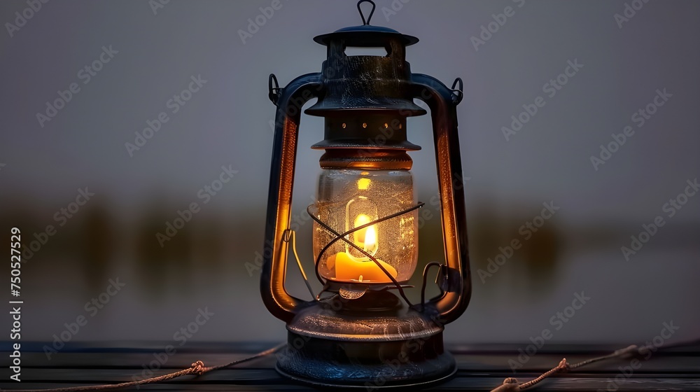 An antique kerosene lantern casting a warm light. An antique kerosene lantern casting a warm light.