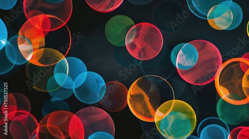 Colorful cirles on isolated black background. For adds banners and textures Generative AI