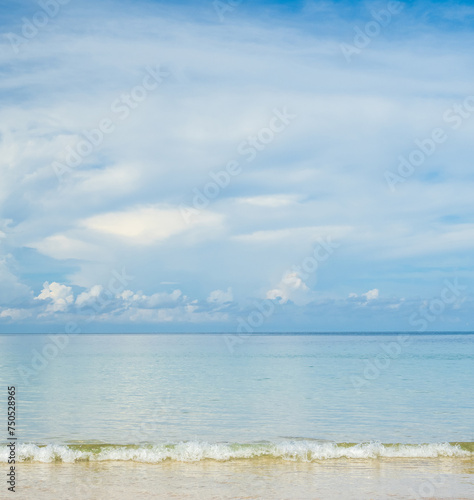 Landscape beautiful summer vertical horizon look view tropical shore open sea beach cloud clean blue sky background calm nature ocean wave water nobody travel at Koh Muk Trang Thailand sun day time