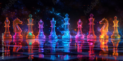 A colorful picture of a chess game with the words 
