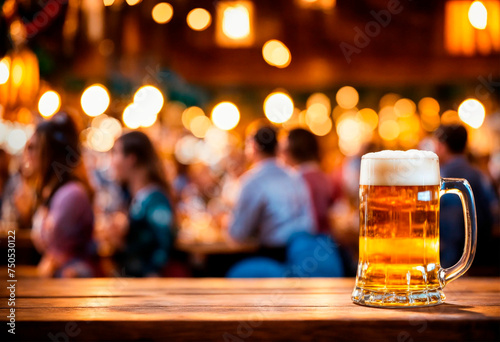 glass of beer on the background of a bar. Selective focus.