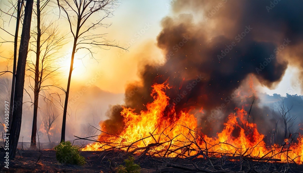 illustration of wildfire destroying vegetation and wildlife