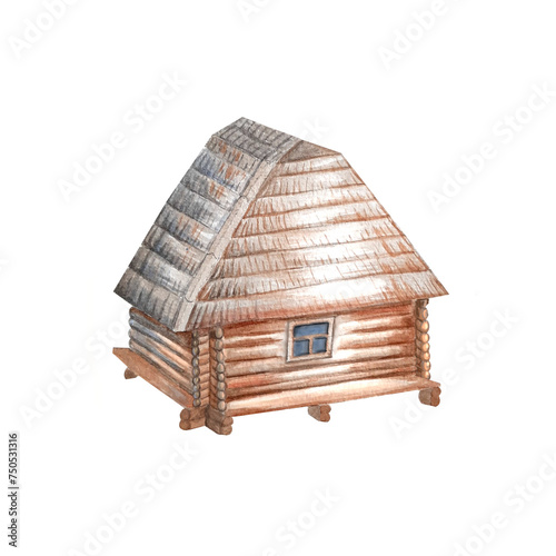 House isolated on white background, Hand painted illustration. Holiday card for design, print, fabric or backg