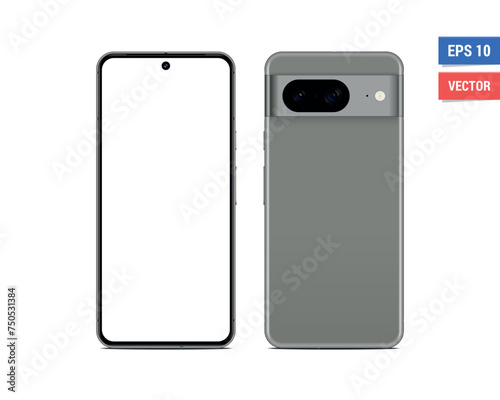 Realistic vector flat Google Pixel 8 mockup with blank screen isolated on white background. Scale image any resolution (ID: 750531384)