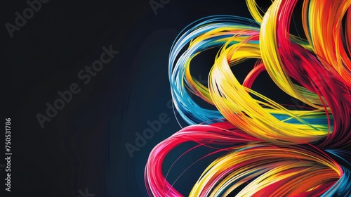 Colorful line on isolated black background. Generative AI © Dvid