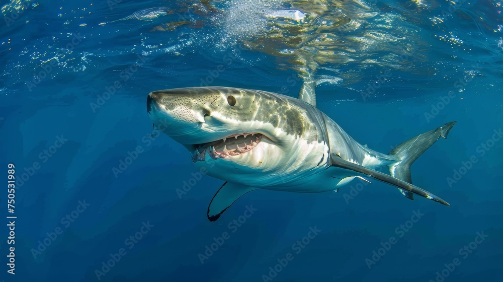 Obraz premium Great White Shark Swimming in the Ocean