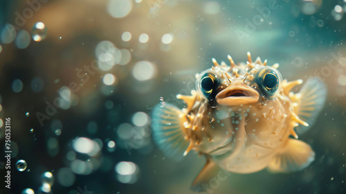 A close up of a puffer fish in an aquarium  © Cybonad