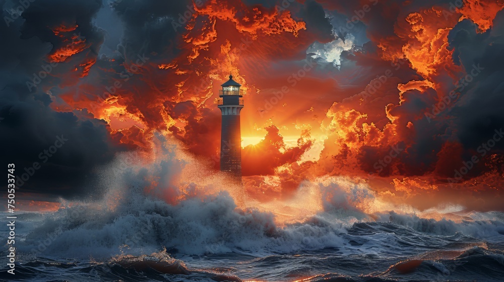 Lighthouse Braving Stormy Ocean