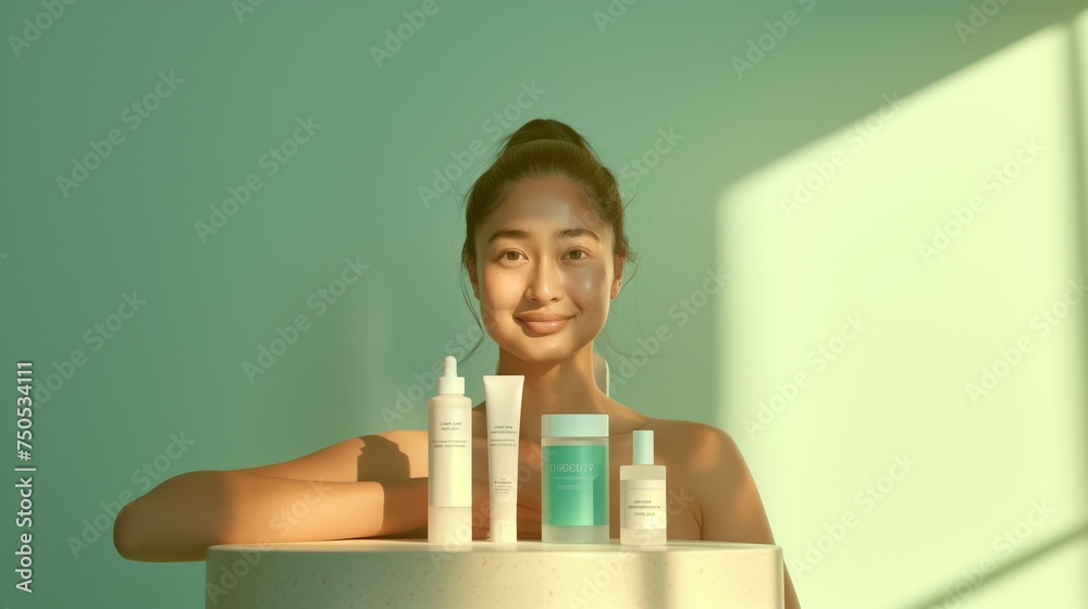 Female with natural and organic skincare products. Female with natural and organic skincare products.