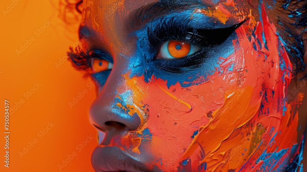 Womans Face With Bright Paint Close Up