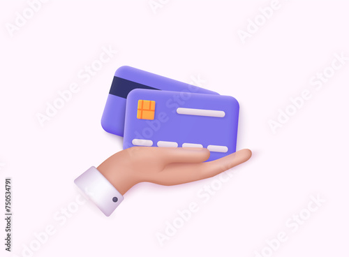 Credit card holded by hand. Finance concept. 3D Vector Illustrations.
