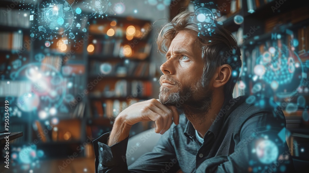 Man With Glasses Looking Up at the Sky