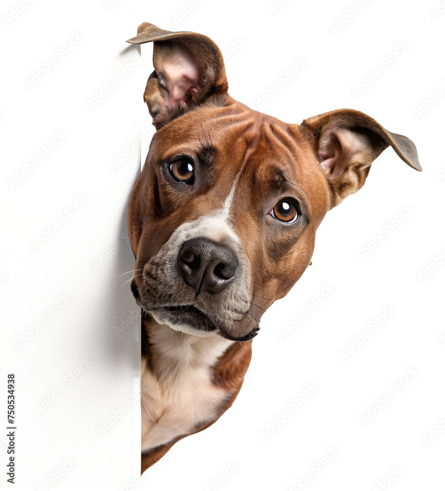 American Staffordshire Terrier peeking around the corner - perfect for a placeholder image, on a transparent background