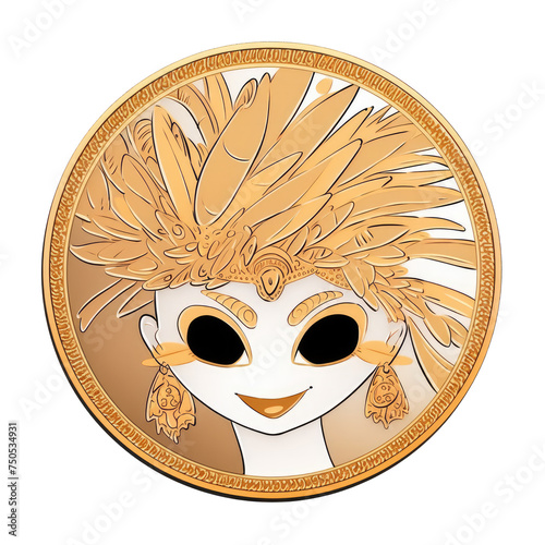 An illustration of a coin featuring a mysterious woman with large black eyes photo