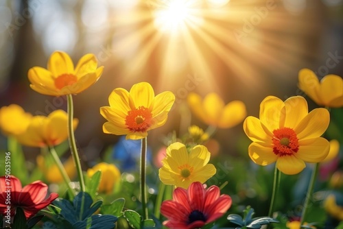 spring summer background with bright beautiful flowers