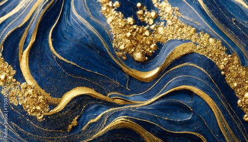 liquid swirls in navy blue colors with gold powder luxurious design wallpaper