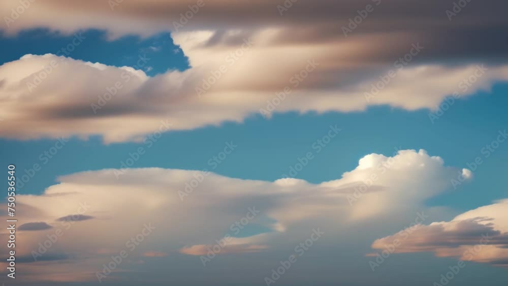 Time-lapse spectacle: azure expanse adorned with billowing clouds. Time lapse. 4K.
