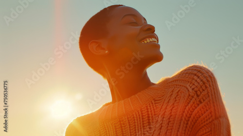 Adult Woman Enjoying the Warmth of the Sunset