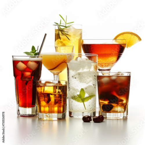 Variety of Alcoholic Drinks and Beverages Isolated on White