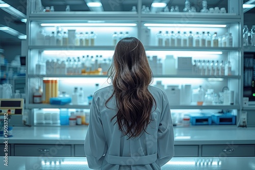 Woman scientist on white coat conducting research investigations medical laboratory, lab bacteria, microbiology laboratory public health, A laboratory and research concept. Generative AI.