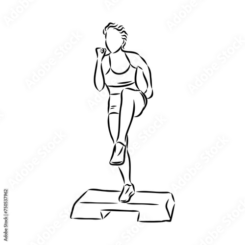 Hand drawn sketch of an exercising woman. Vector illustration.