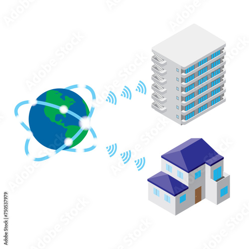 インターネットが集合住宅と戸建に繋がっているイメージイラスト