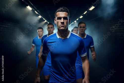 A pre or post match shot of mens soccer football players entering or leaving the stadium tunnel before or after a match as dramatic tension builds from the result of the league cup tournament game