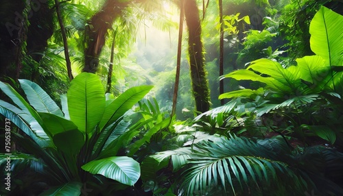 dreamy fantasy deep jungle lush vegetation digital illustration