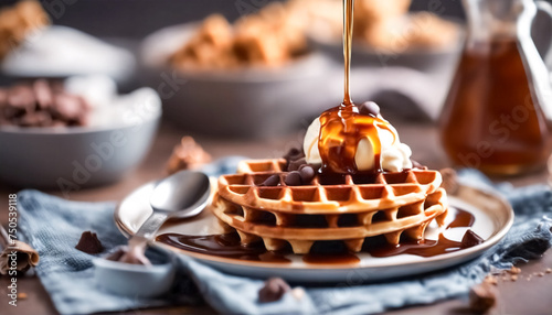  Dolcezza Mattutina- Gelato su Cialde Appena Sfornate con Sciroppo di Cioccolato e Caramello photo