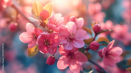 Spring design of blossoming fruit trees with beautiful branches of flowers. spring summer background with bright beautiful flowers © megavectors
