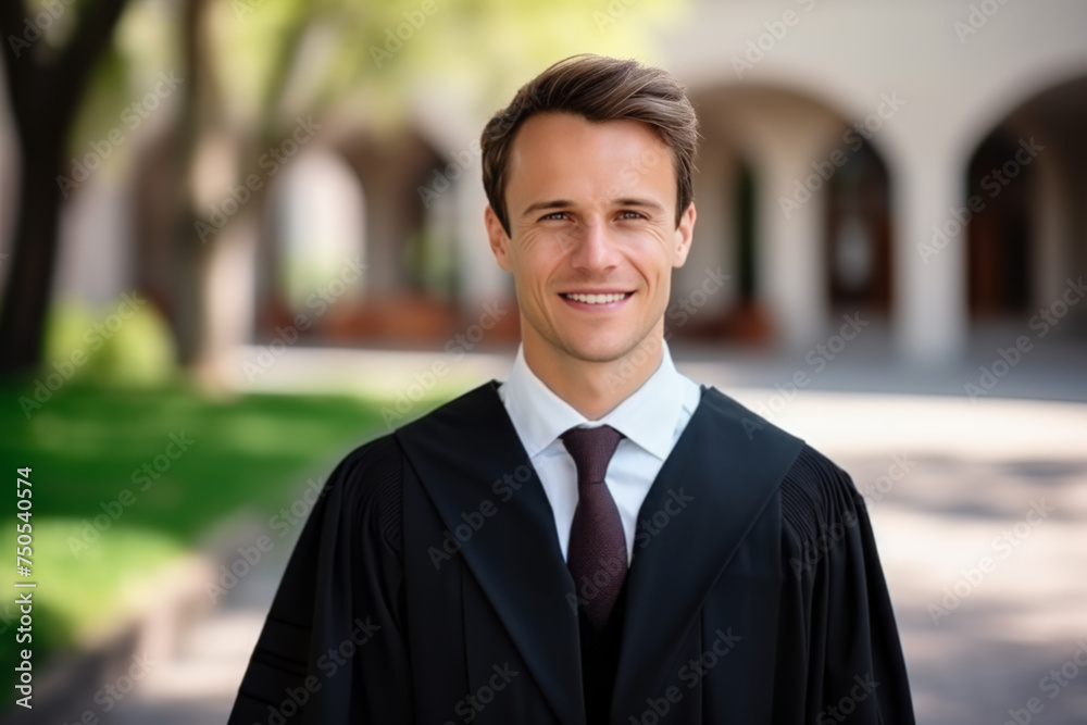 Happy university student in graduation gown Happy university student in graduation gown