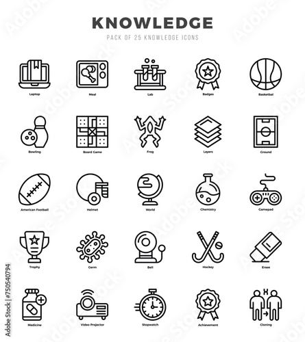 Set of Knowledge Icons. Simple Lineal art style icons pack.