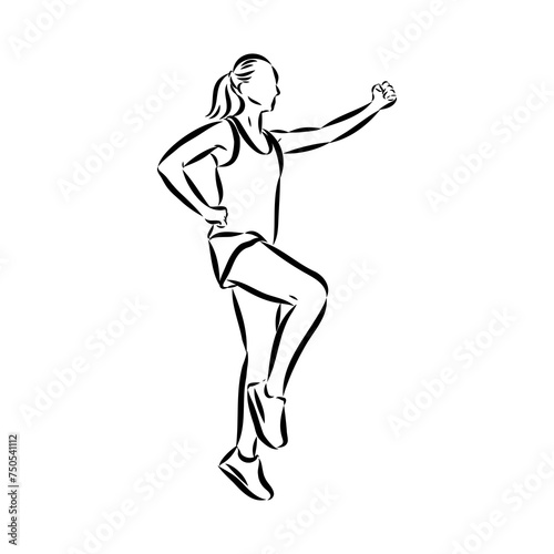 Hand drawn sketch of an exercising woman. Vector illustration.