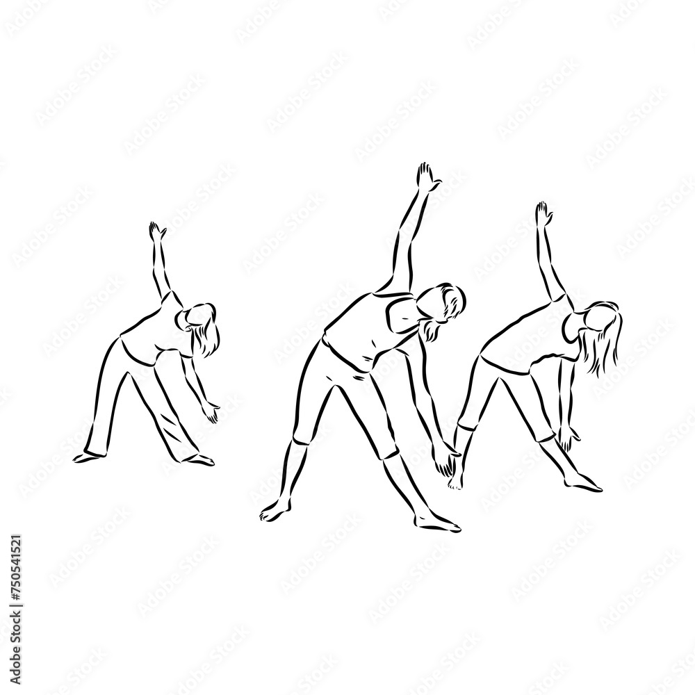 Hand drawn sketch of an exercising woman. Vector illustration. Hand drawn sketch of an exercising woman. Vector illustration.
