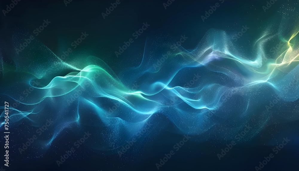 Abstract flowing waves of particles and light with a spectrum of blue hues.
