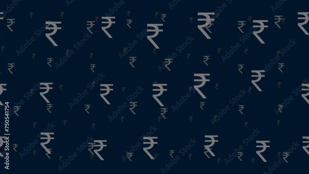 Indian rupee symbols float horizontally from left to right. Parallax fly effect. Floating symbols are located randomly. Seamless looped 4k animation on dark blue background Indian rupee symbols float horizontally from left to right. Parallax fly effect. Floating symbols are located randomly. Seamless looped 4k animation on dark blue background