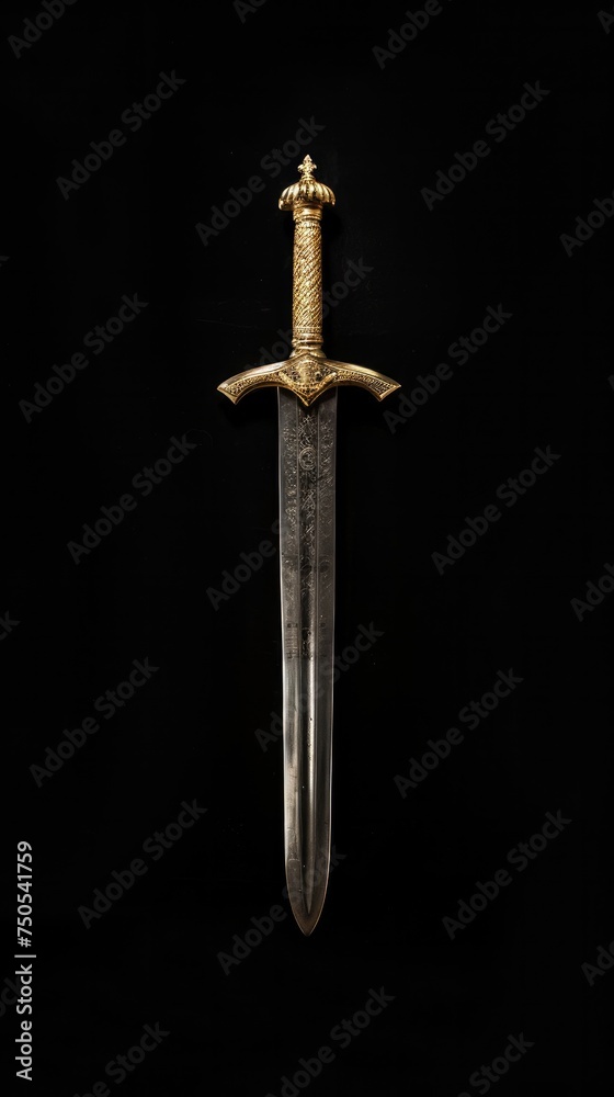 Fancy sword, isolated black background. An old memory from past wars Generative AI.