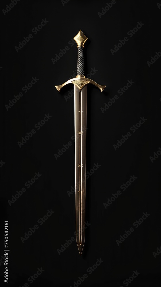 Fancy sword, isolated black background. An old memory from past wars Generative AI. Fancy sword, isolated black background. An old memory from past wars Generative AI.