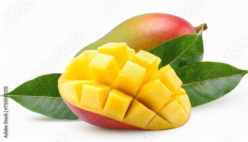 ripe mango with leaf isolated on white background with clipping path