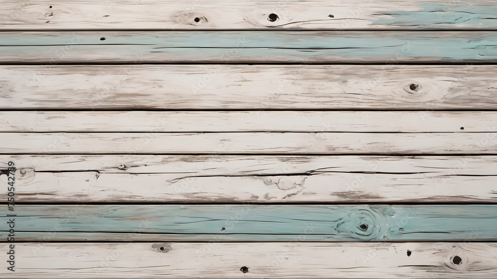 Obraz premium Weathered, whitewashed coastal wooden plank texture.