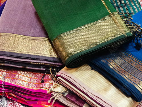 Hand Weaving Silk & Handloom Sarees, saree with golden details, woman wear on festival, ceremony and weddings, expensive sarees are famous for their gold and silver zari, brocade. Incredible India.