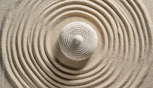 top view pattern in japanese zen garden with close up concentric circles on sand for meditation and relaxation aesthetic minimal sand background with copyspace beige neutral tones