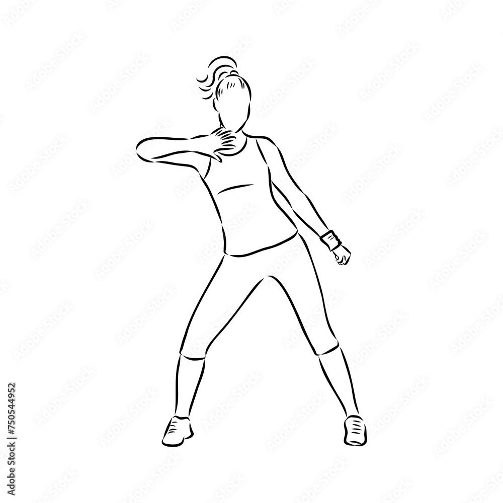 Hand drawn sketch of an exercising woman. Vector illustration. Hand drawn sketch of an exercising woman. Vector illustration.