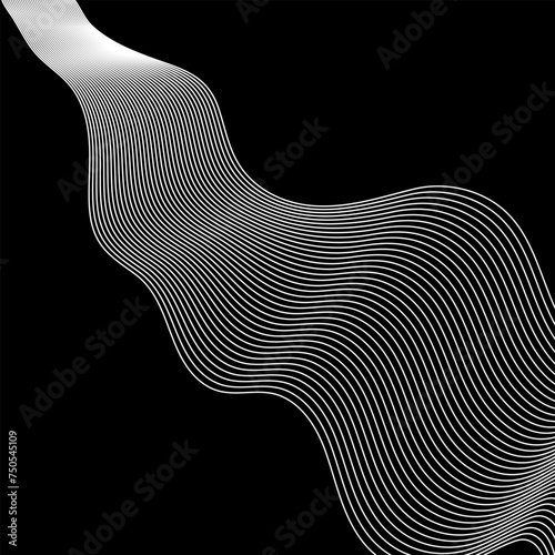 Abstract linear waves white on black optical illusion. Vector abstract background. photo