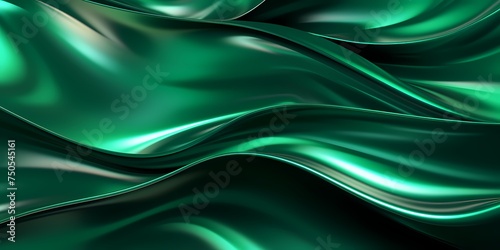 Enchanting emerald green 3D waves with a glossy sheen, their reflective surface creating a lush and vibrant scene.