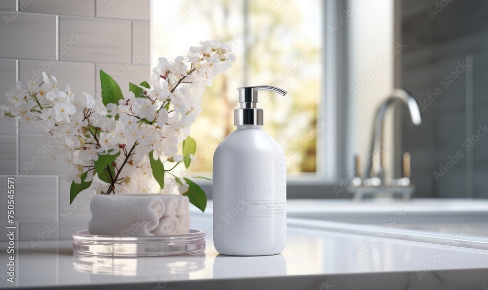 liquid soap packaging mockup, near the sink liquid soap packaging mockup, near the sink